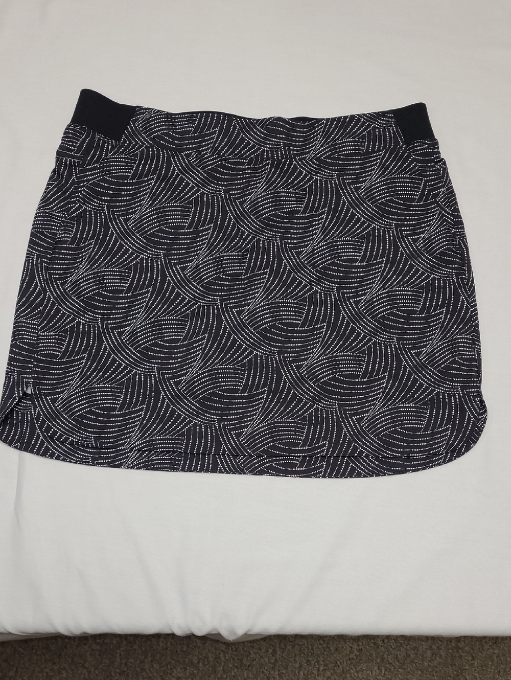 Black whimsical Patterned Mini Skort with Elastic Waistband front & back pockets